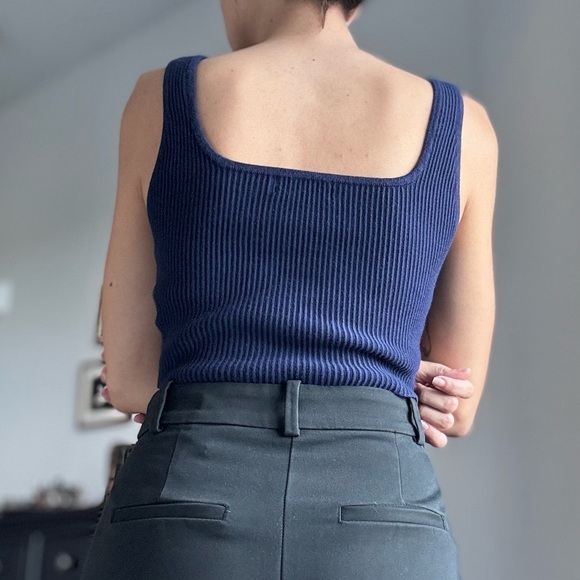 Navy Ribbed Square Neck Crop Top - Picture 2 of 3